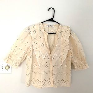 Zara eyelet cream blouse